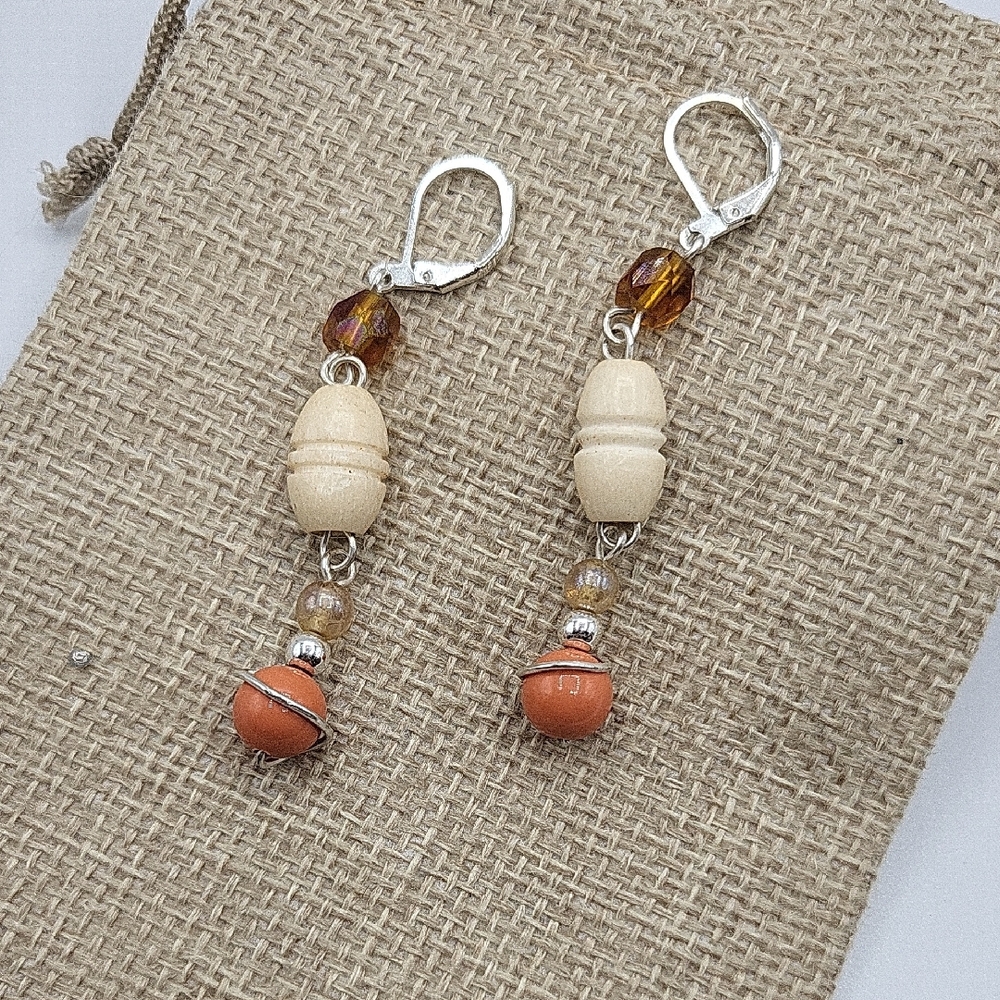 Vintage Silver and Orange Beaded Earrings